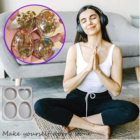 DIY Thumb Worry Stone Resin Silicone Mold, Anxiety Relief & Meditation Pocket Stones, Epoxy Resin Casting Mold, DIY Craft Home Decor, Relieve Stress Relax Healing Reiki for Men Women (4 Designs) in Saudi Arabia