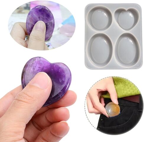 DIY Thumb Worry Stone Resin Silicone Mold, Anxiety Relief & Meditation Pocket Stones, Epoxy Resin Casting Mold, DIY Craft Home Decor, Relieve Stress Relax Healing Reiki for Men Women (4 Designs) in Saudi Arabia