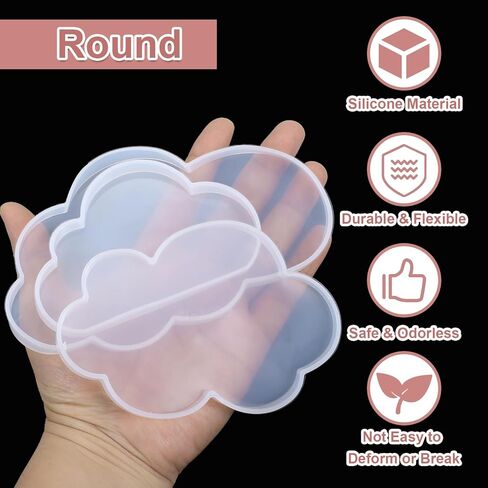 uxcell 3 Pcs Cloud Coaster Silicone Resin Mould, Tray Moulds for Resin Casting, Epoxy Resin Moulds for Coasters Trays DIY Art Cup Bowl Mats, Candle Holder, Home Decoration, White in Saudi Arabia