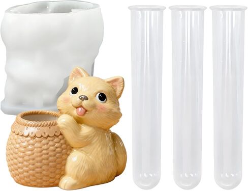 مجموعة قوالب الراتنج المائية على شكل جرو كرتوني، 3 حامل نبات أنبوب اختبار شفاف مع قالب سيليكون للكلب لمحطة انتشار نبات راتنجات الإيبوكسي، الحفاظ على الزهور بنفسك، ديكور المنزل المكتبي in Kuwait