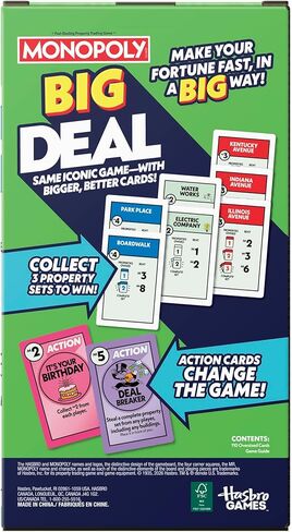 Monopoly Big Deal Card Game | Oversized Giant Large Cards for Family Fun | Ages 8+ | 2 to 5 Players | 15 Mins. | Travel Games for Kids and Adults in Saudi Arabia