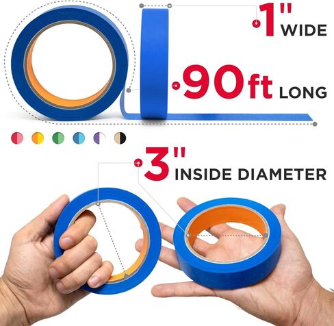 12 Rolls Colored Masking Tape - Painter’s Tape, 1 inch x 1080 ft - Easy-Removable, No Residue - Colorful Rolls for Kids Craft Supplies, Arts, DIY, Labeling, Decorations in Saudi Arabia