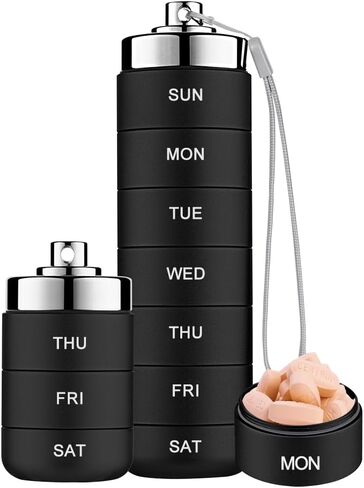 Mossime Metal Pill Organizer Weekly, Stackable Waterproof Travel Pill Box, Large Aluminum Alloy Pill Case Container, BPA Free 7 Day Daily Medicine Organizer for Vitamin, Fish Oil, Supplement in Saudi Arabia