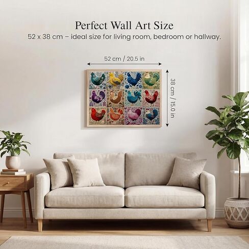 500 Piece Puzzle for Adults - Folk Art Rooster Collage Decorative Chicken Pattern - Colorful Botanical Embroidery Style Jigsaw 52x38cm with Reference Poster - Unique Farmhouse Art Gift in Saudi Arabia