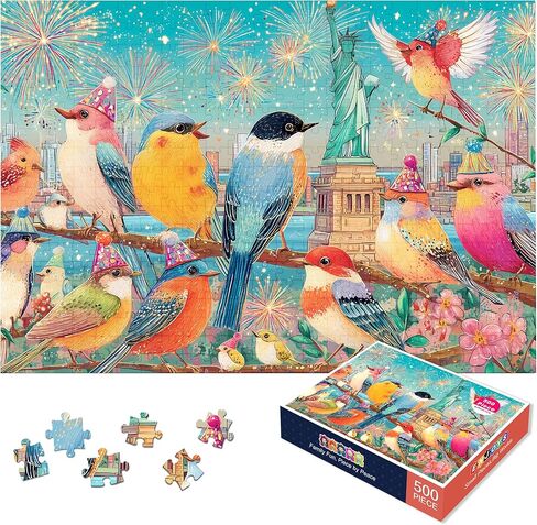 500 Piece Puzzle for Adults - Folk Art Rooster Collage Decorative Chicken Pattern - Colorful Botanical Embroidery Style Jigsaw 52x38cm with Reference Poster - Unique Farmhouse Art Gift in Saudi Arabia