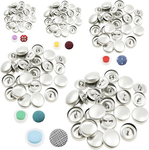 100 Sets Cover Buttons Kit with Tools, 5 Sizes Enduring Button Cover Kit, DIY Fabric Covered Aluminum Alloy Craft Set for DIY Covered Buttons, Clothes, Hats, Sweaters, Backpacks and Crafts in Saudi Arabia