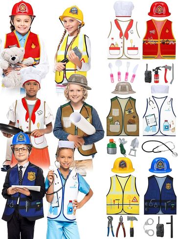 Hungdao 6 Sets Kids Dressing up Costumes, Toddler Dressing up and Pretend for Age 6-10 for Dress up Police,fireman, Doctor,construction Worker, Chef and Explorer in Saudi Arabia