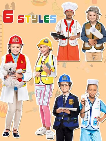Hungdao 6 Sets Kids Dressing up Costumes, Toddler Dressing up and Pretend for Age 6-10 for Dress up Police,fireman, Doctor,construction Worker, Chef and Explorer in Saudi Arabia