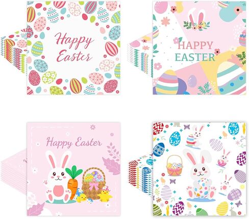 40 قطعة من مناديل عيد الفصح - مناديل ورقية بتصميم الأرنب والبيض لحفلات الربيع (مطوية 6.5 × 6.5 بوصة)، ديكور طاولة العشاء للاستعمال مرة واحدة in Kuwait