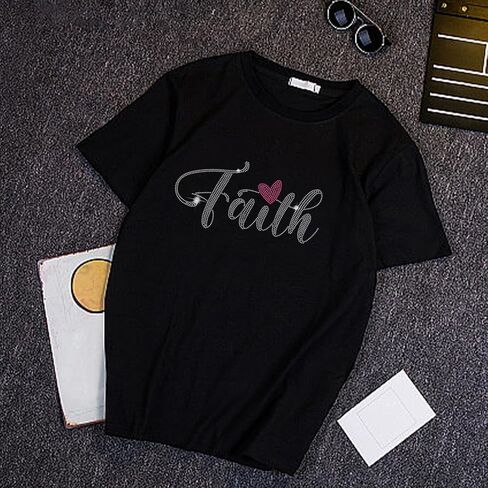 SUPERDANT Faith Iron on Rhinestones Motivational Text Crystal Heat Transfer Stickers Bling Iron on Decals Rhinestone Patches for T-Shirt Clothing Tote Bag Jackets DIY Art Craft Gifts Christian Decor in Saudi Arabia