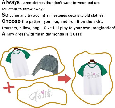 SUPERDANT Faith Iron on Rhinestones Motivational Text Crystal Heat Transfer Stickers Bling Iron on Decals Rhinestone Patches for T-Shirt Clothing Tote Bag Jackets DIY Art Craft Gifts Christian Decor in Saudi Arabia