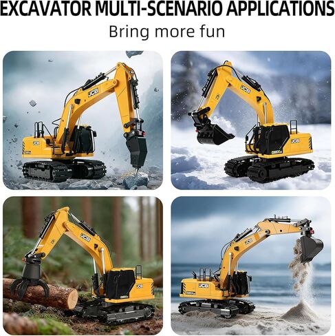 BRRRRT Remote Control Excavator 3 in 1 Remote Control Construction Vehicles with Drill Bit, Grab Bucket & Digging Hook,14 Channel RC Excavator with Lights & Sounds for Boys and Girls Age 3+ in Saudi Arabia