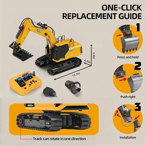 BRRRRT Remote Control Excavator 3 in 1 Remote Control Construction Vehicles with Drill Bit, Grab Bucket & Digging Hook,14 Channel RC Excavator with Lights & Sounds for Boys and Girls Age 3+ in Saudi Arabia