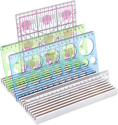 PH PandaHall 18-Slot Wooden Quilting Ruler Holder, 7.87x8.27 inch Sewing Ruler Rack Slotted Template Organizer for Quilting Rulers Craft Room Workshop Home Sewing Supplies, Natural Wood Color in Saudi Arabia