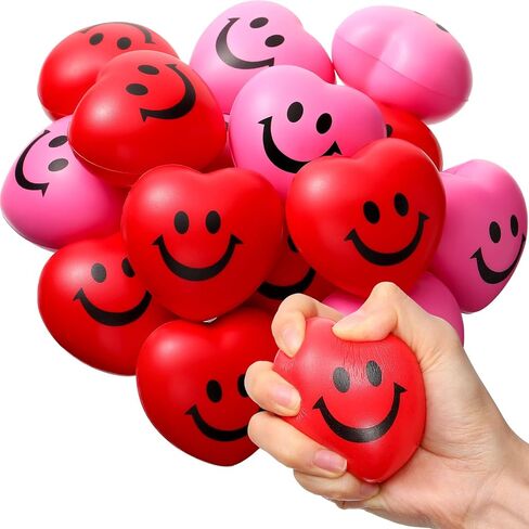 Vinsot 18 Pieces 2.76" Valentine's Day Heart Stress Balls Heart Shaped Foam Balls Heart Smile Face Stress Balls Big Heart Relaxable Balls Valentine Party Favors for Adults(Red, Pink) in Saudi Arabia