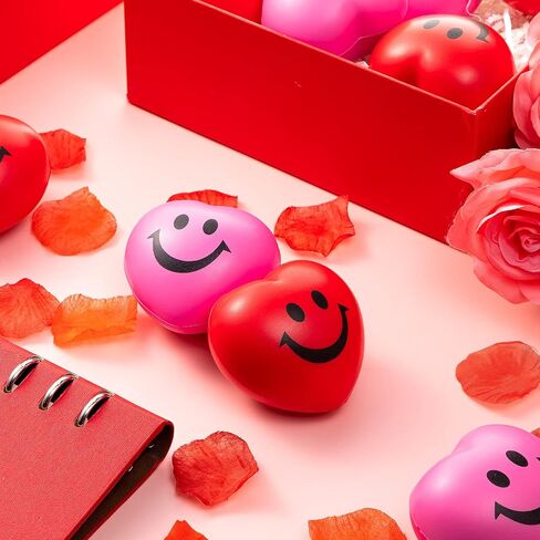 Vinsot 18 Pieces 2.76" Valentine's Day Heart Stress Balls Heart Shaped Foam Balls Heart Smile Face Stress Balls Big Heart Relaxable Balls Valentine Party Favors for Adults(Red, Pink) in Saudi Arabia