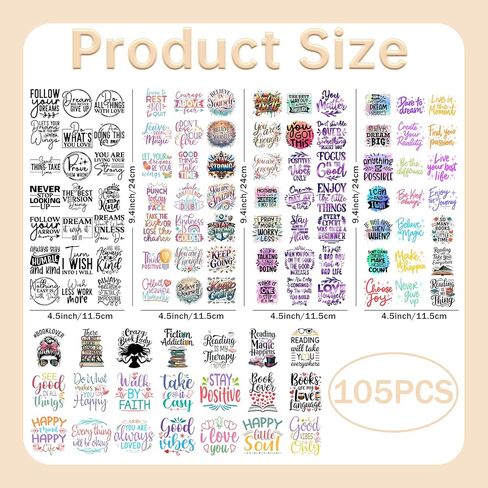 UV DTF Cup Wrap and Rub On Transfer Decals, 105 Sheets Positive Quotes for Cup Home Decor, Clear Adhesive Sheets for Furniture in Saudi Arabia