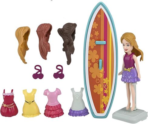 Surfing Girl Figurine Playset – 10-Piece Set with Interchangeable Hairstyles, Outfits, and Surfboard – Creative Beach-Themed Toy for Kids Ages 3 and Up in Saudi Arabia