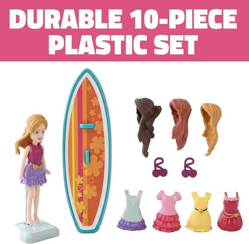 Surfing Girl Figurine Playset – 10-Piece Set with Interchangeable Hairstyles, Outfits, and Surfboard – Creative Beach-Themed Toy for Kids Ages 3 and Up in Saudi Arabia