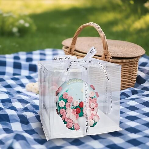 صندوق كيك شفاف، قطعتان من صندوق حامل الكيك الشفاف مع أغطية، علب تغليف كيك PET مقاس 6 بوصات مع بطاقة هدايا شريطية للمعجنات، علب هدايا شفافة لأعياد الميلاد وحفلات الزفاف والمهرجانات، أبيض. in Kuwait