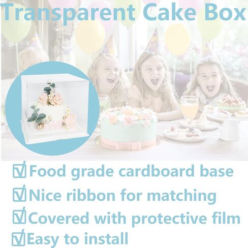 صندوق كيك شفاف، قطعتان من صندوق حامل الكيك الشفاف مع أغطية، علب تغليف كيك PET مقاس 6 بوصات مع بطاقة هدايا شريطية للمعجنات، علب هدايا شفافة لأعياد الميلاد وحفلات الزفاف والمهرجانات، أبيض. in Kuwait