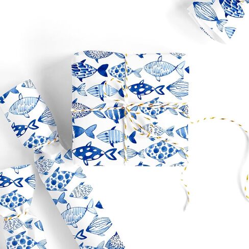 AnyDesign Ocean Fish Wrapping Paper - Mini Roll - 17 In x 32.8 Ft Blue Watercolor Under The Sea Fish Gift Wrap Paper for DIY Crafts Summer Birthday Holiday Party Supplies in Saudi Arabia