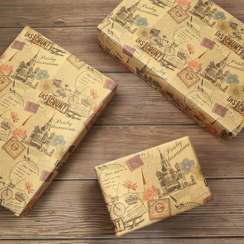 Geluode Vintage Russian Paris Bicycle Wrapping Paper, 4 Sheets Vintage French Romance Design Kraft Wrapping Paper 20x28 inches, Kraft Traveller Gift Wrap Folded Flat for Birthday or Wedding in Saudi Arabia