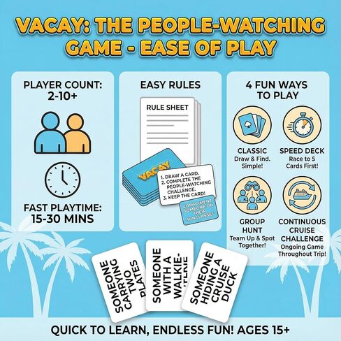 Vacay Cruise Essentials People-Watching Card Game for Royal Caribbean, Carnival, Norwegian NCL, Disney MSC and Princess – A Fun Ship Must Have & Top 10 Cruise Essentials Deck Game for Every Sailing in Saudi Arabia