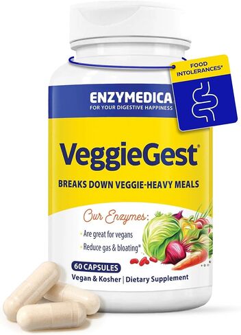 Enzymedica VeggieGest, Digestive Enzymes for Vegan, Vegetarian and Raw Diets, Prevents Gas and Bloating, 90 Capsules in Saudi Arabia