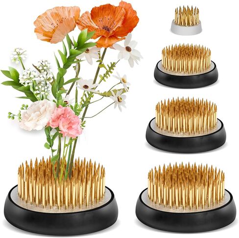 5 Pcs Flower Frogs for Flower Arrangements, Brass Floral Frog Kenzan with Rubber Base, Japanese Ikebana Flower Holder Fixed Tools for Vase, DIY Floral Arrangement Supplies (Multiple Sizes, Gold) in Kuwait