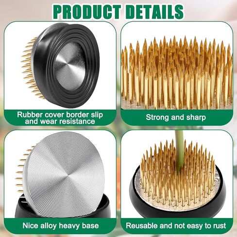 5 Pcs Flower Frogs for Flower Arrangements, Brass Floral Frog Kenzan with Rubber Base, Japanese Ikebana Flower Holder Fixed Tools for Vase, DIY Floral Arrangement Supplies (Multiple Sizes, Gold) in Kuwait