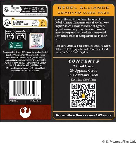 Star Wars: حزمة بطاقات Legion Rebel Alliance Command - لعبة منمنمات للطاولة، لعبة استراتيجية للأطفال والكبار، للأعمار من 14 عامًا فما فوق، لاعبان، وقت لعب لمدة 3 ساعات، مصنوعة بواسطة Atomic Mass Games in Kuwait