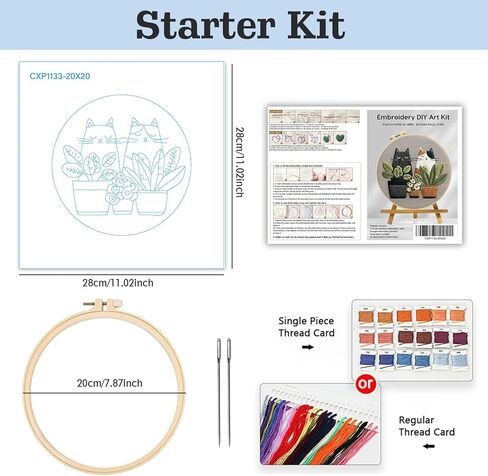 Cute Cat, Plants Patterns Embroidery Kits for Beginners,Adults Starter Cross Stitch Kit with Funny Animal Pattern,DIY Needlepoint Everything is Fine,Step by Step Instructions and Video Tutorial in Kuwait