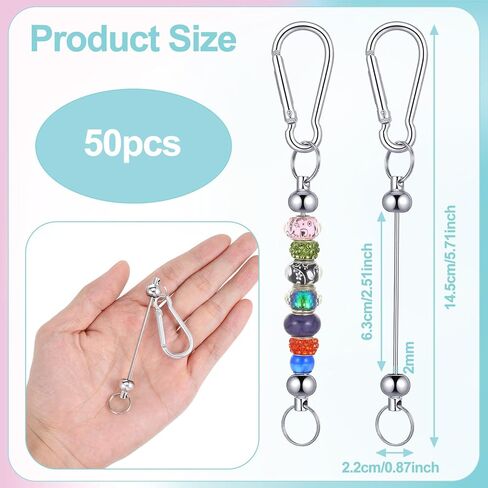 50 Pcs Beadable Keychain Bars Bulk DIY Blank Beadable Keychains Creative Customized Keychains Bar Keychain Making Kit for Women Man Jewelry Making Gift in Saudi Arabia