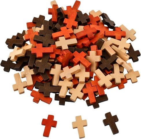 100 Pcs Small Wooden Cross 3 Colors, Mini Natural Pocket Prayer Crosses Pendants, Christian Gift Bulk, DIY Handmade Decorative Crosses Charms for Crafts, Easter Eggs Fillers in Kuwait