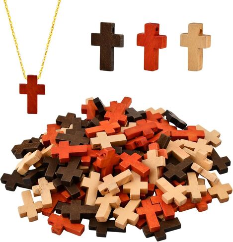 100 Pcs Small Wooden Cross 3 Colors, Mini Natural Pocket Prayer Crosses Pendants, Christian Gift Bulk, DIY Handmade Decorative Crosses Charms for Crafts, Easter Eggs Fillers in Kuwait