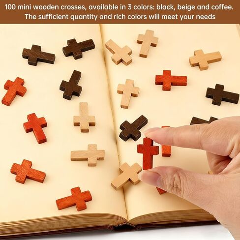 100 Pcs Small Wooden Cross 3 Colors, Mini Natural Pocket Prayer Crosses Pendants, Christian Gift Bulk, DIY Handmade Decorative Crosses Charms for Crafts, Easter Eggs Fillers in Kuwait