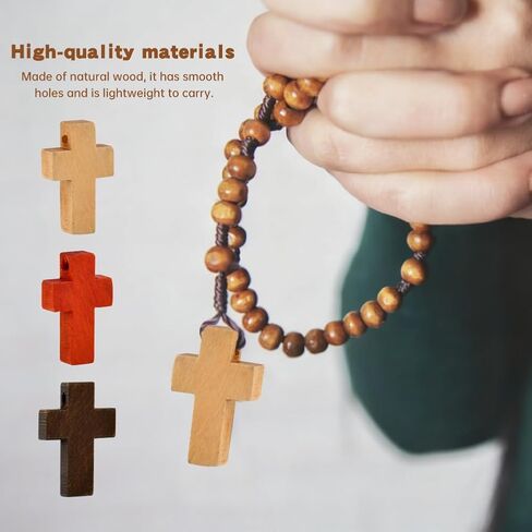 100 Pcs Small Wooden Cross 3 Colors, Mini Natural Pocket Prayer Crosses Pendants, Christian Gift Bulk, DIY Handmade Decorative Crosses Charms for Crafts, Easter Eggs Fillers in Kuwait