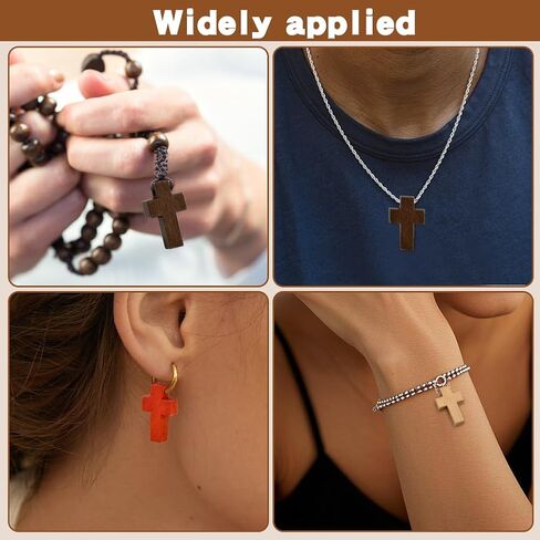 100 Pcs Small Wooden Cross 3 Colors, Mini Natural Pocket Prayer Crosses Pendants, Christian Gift Bulk, DIY Handmade Decorative Crosses Charms for Crafts, Easter Eggs Fillers in Kuwait