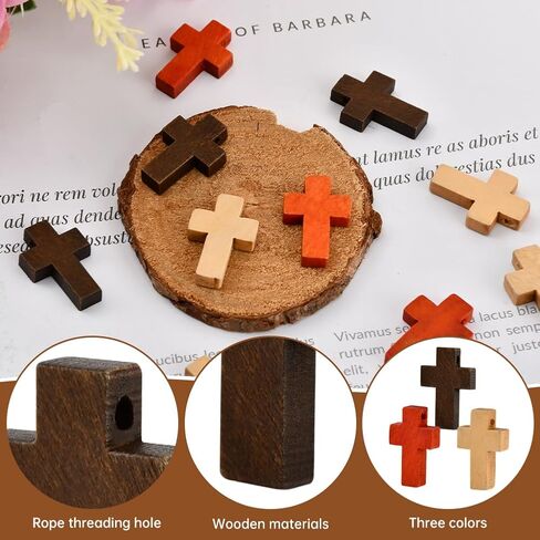 100 Pcs Small Wooden Cross 3 Colors, Mini Natural Pocket Prayer Crosses Pendants, Christian Gift Bulk, DIY Handmade Decorative Crosses Charms for Crafts, Easter Eggs Fillers in Kuwait