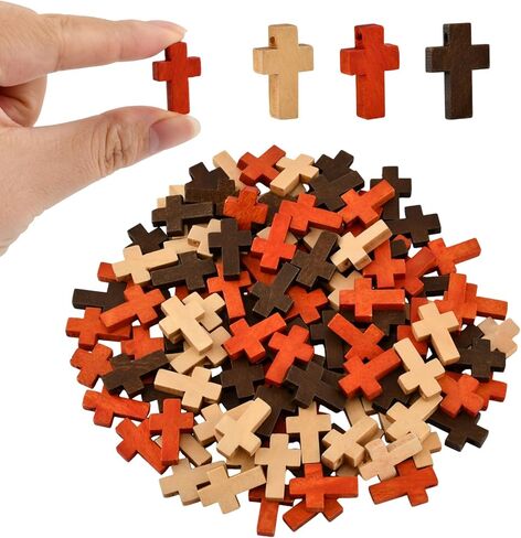 100 Pcs Small Wooden Cross 3 Colors, Mini Natural Pocket Prayer Crosses Pendants, Christian Gift Bulk, DIY Handmade Decorative Crosses Charms for Crafts, Easter Eggs Fillers in Kuwait