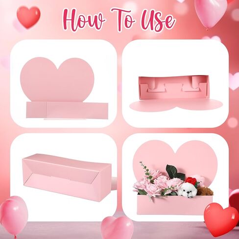 Mother's Day Heart Flower Gift Box Heart Shaped Flowers Boxes Bouquet Flower Gift Box Wedding/baby Shower Arrangements Paper Floral Bag for Florist Bridal Shower Anniversary Party Supplies(Pink) in Saudi Arabia