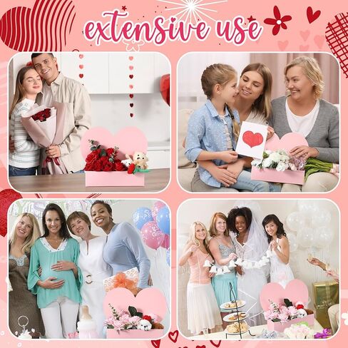 Mother's Day Heart Flower Gift Box Heart Shaped Flowers Boxes Bouquet Flower Gift Box Wedding/baby Shower Arrangements Paper Floral Bag for Florist Bridal Shower Anniversary Party Supplies(Pink) in Saudi Arabia