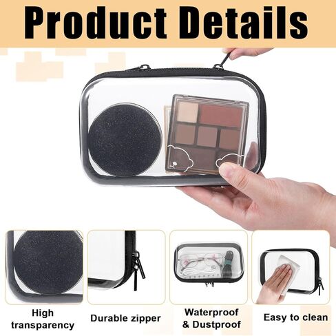 2PCS Clear Hard Shell Zipper Case,Waterproof Transparent Small Zippers Clear Pencil Case,Portable Plastic Zipper Pouch for Toys Snacks Stationery Travel Documents Toiletries Storage in Kuwait