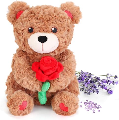 Valentines Day Gifts for Her-10" Weighted Teddy Bear with Rose (1.3 lbs), Calming Lavender Scented Plush, Weighted Stuffed Animal for Comfort & Sleep, Romantic Gift for Girlfriend, Kids, Women in Saudi Arabia