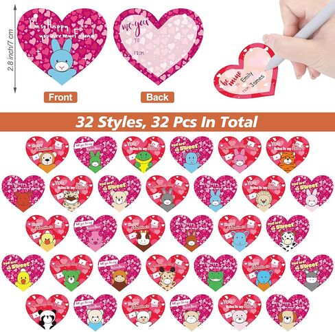 Fovths 32 Packs Valentine's Day Mini Stuffed Animal with Heart Cards Jungle Animals Plush Toy Keychain for Valentines Day Gifts School Classroom Exchange Game Prize Party Favors in Saudi Arabia