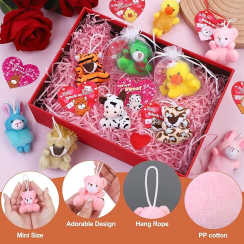 Fovths 32 Packs Valentine's Day Mini Stuffed Animal with Heart Cards Jungle Animals Plush Toy Keychain for Valentines Day Gifts School Classroom Exchange Game Prize Party Favors in Saudi Arabia