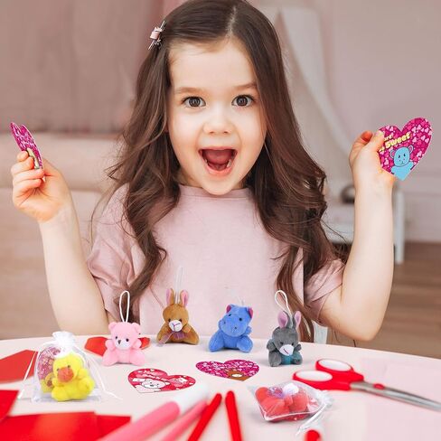 Fovths 32 Packs Valentine's Day Mini Stuffed Animal with Heart Cards Jungle Animals Plush Toy Keychain for Valentines Day Gifts School Classroom Exchange Game Prize Party Favors in Saudi Arabia