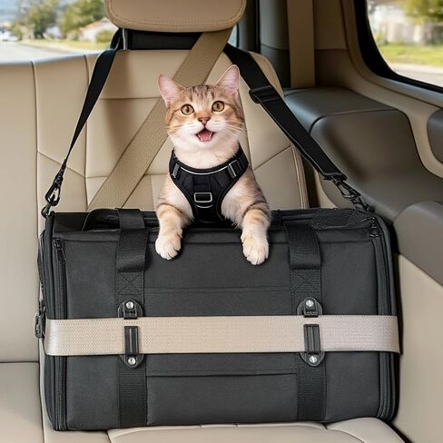 Petsfit 18 × 11 × 11 حاملة الحيوانات الأليفة معتمدة من شركة الطيران، حاملة للكلاب ناعمة الجوانب، خفيفة الوزن وقابلة للطي، تهوية على 5 جوانب، مقاومة للهروب، مع حزام كتف قابل للتعديل، وسادة ناعمة in Saudi Arabia