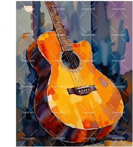 Guitar Art Paint by Numbers Kit for Adults - DIY Watercolor Acoustic Guitar Painting on Canvas 16x20In, Acrylic Paint Set, Suitable for Beginners, Musical Art for Home Decoration or Gifts in Saudi Arabia